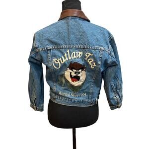 Vintage Taz Boys Medium Warner Bros Cartoon Tasmanian Devil Outlaw Denim Jacket